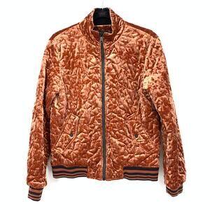 Bernardo Quilted Velvet Bomber Jacket Womens Sz Small Copper Color Black Stripe